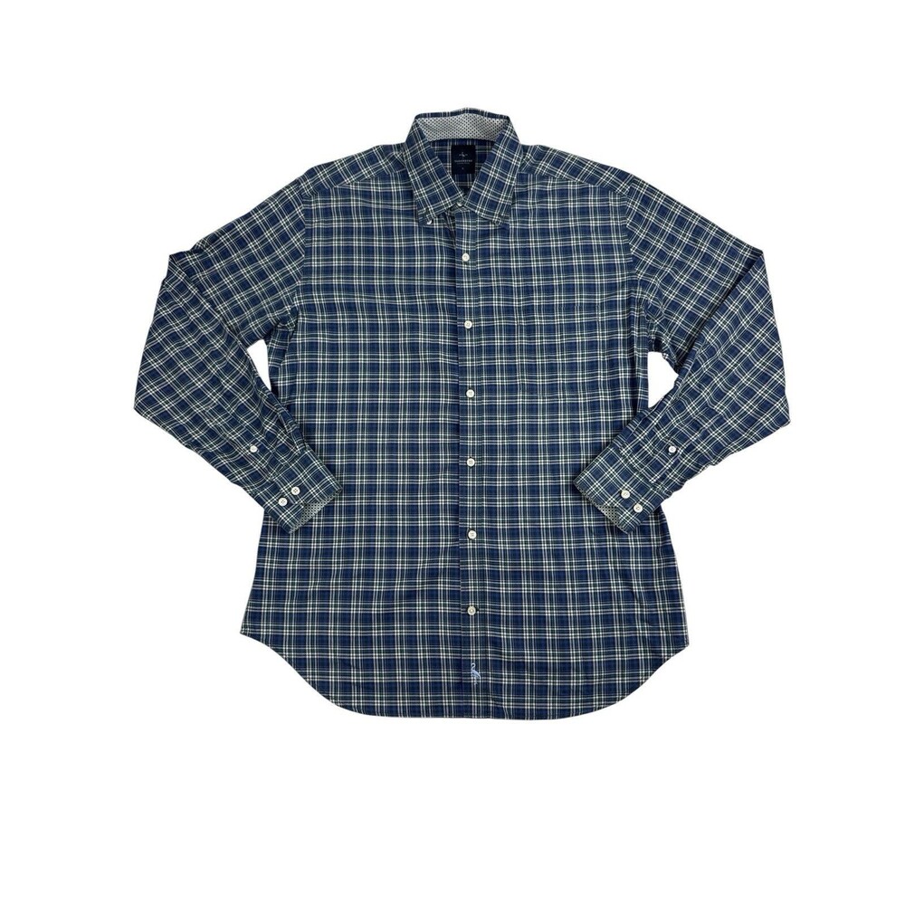 Tailorbyrd Dress Shirt Button Down Size L Blue Plaid Check Mens Long Sleeve